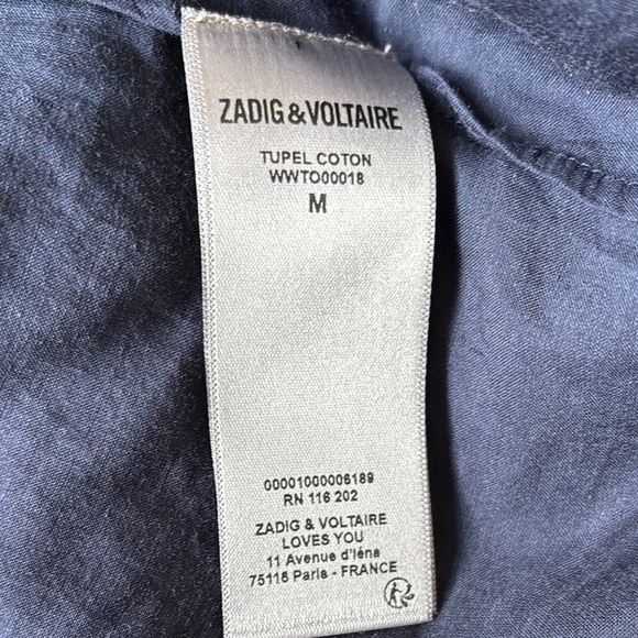 Zadig & Voltaire Tupel Blue Lace Trim Ruffled Peter Pan Collar Blouse EUC Size M - Picture 8 of 10